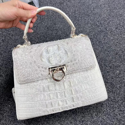 Croc-Pattern Ring-Clasp Handbag