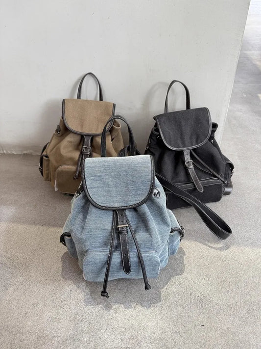 Contrast-Trim Drawstring Backpack