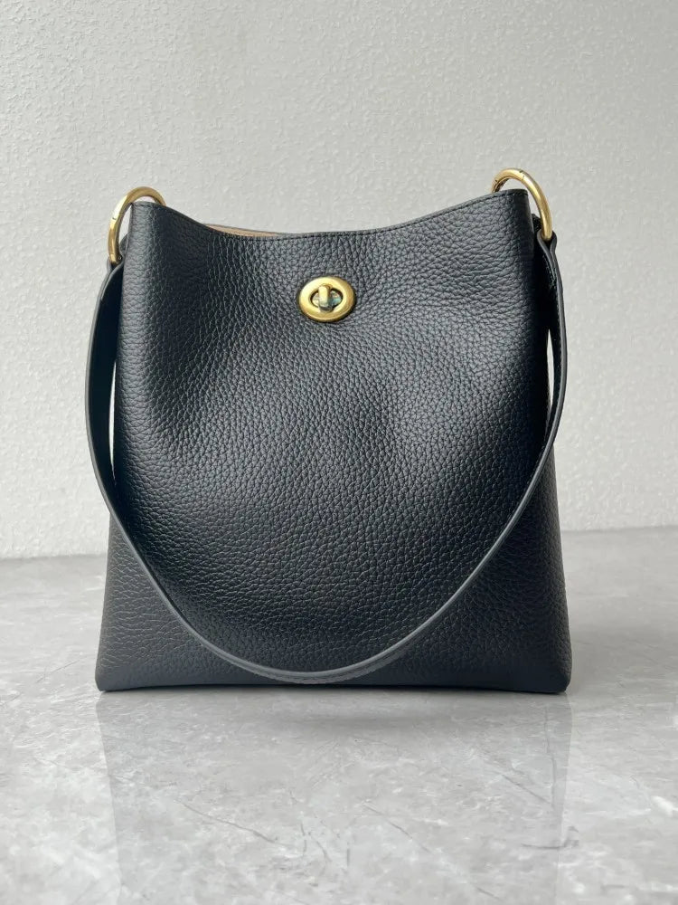 Turn-Lock Bucket Shoulder Bag