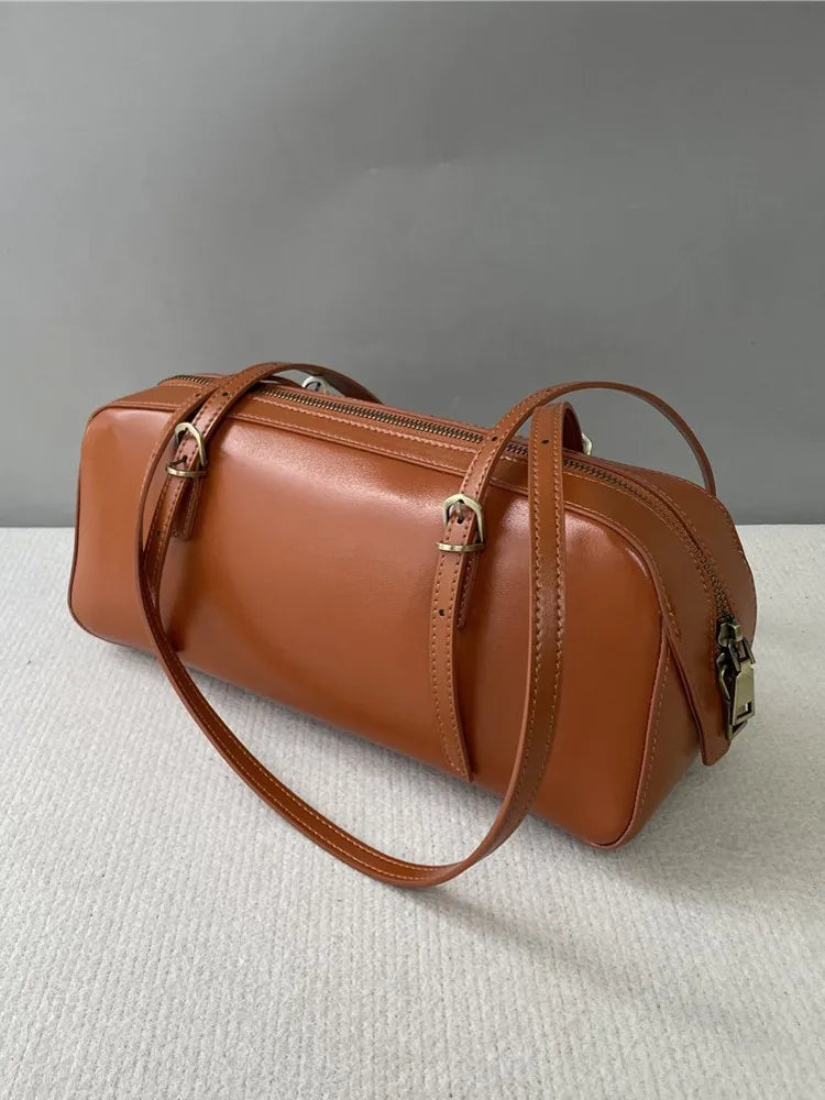Buckle-Strap Barrel Shoulder Bag