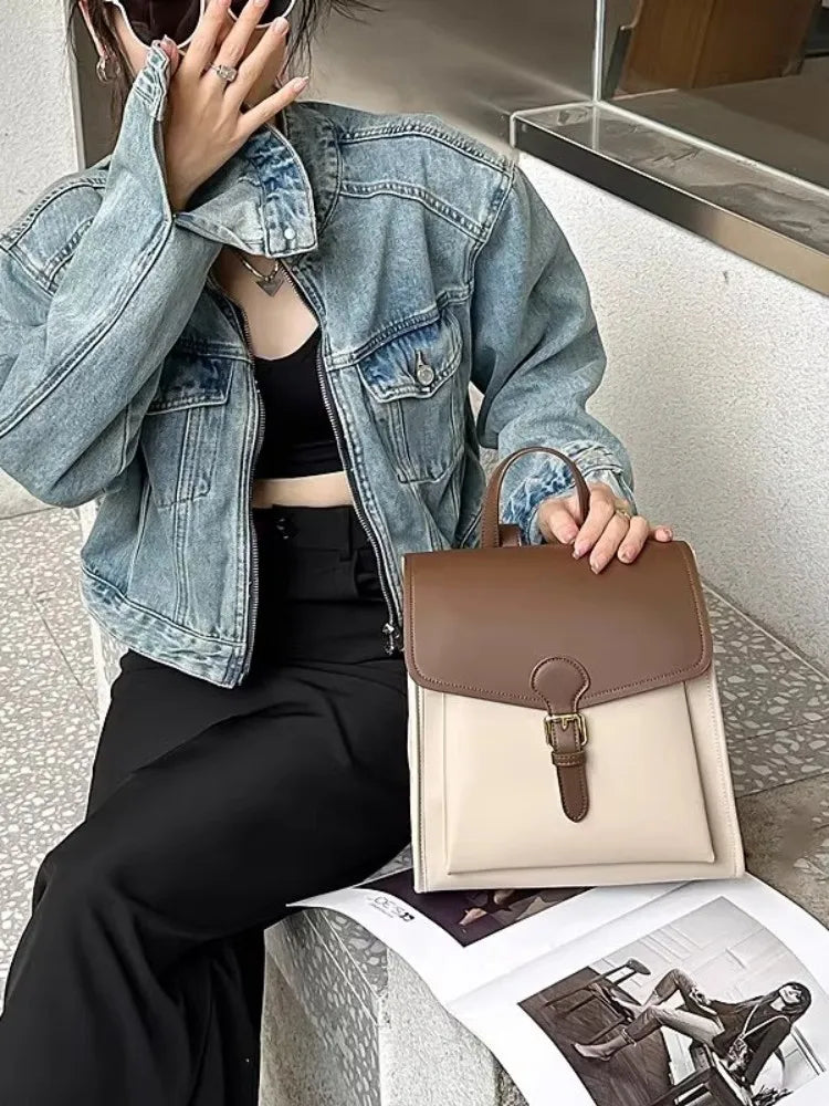 Colorblock Buckle-Flap Backpack