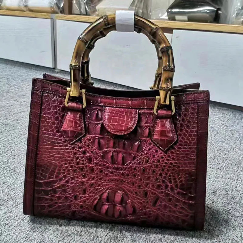 Croc-Pattern Arched-Handle Tote Bag