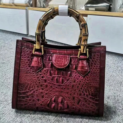 Croc-Pattern Arched-Handle Tote Bag