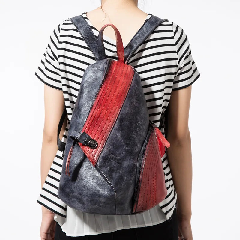 Colorblock Asymmetric Zip Backpack