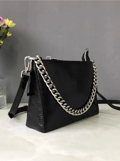 Chain-Detail Zip Shoulder Bag