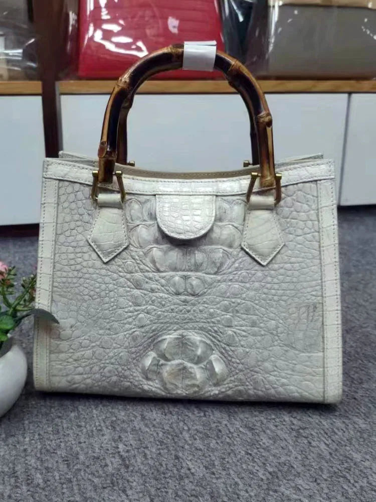 Croc-Pattern Arched-Handle Tote Bag