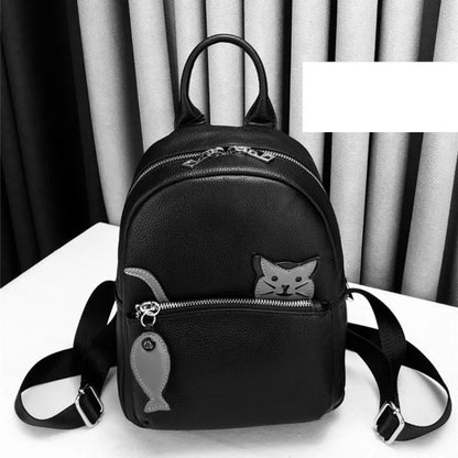 Cat-Motif Zip Backpack
