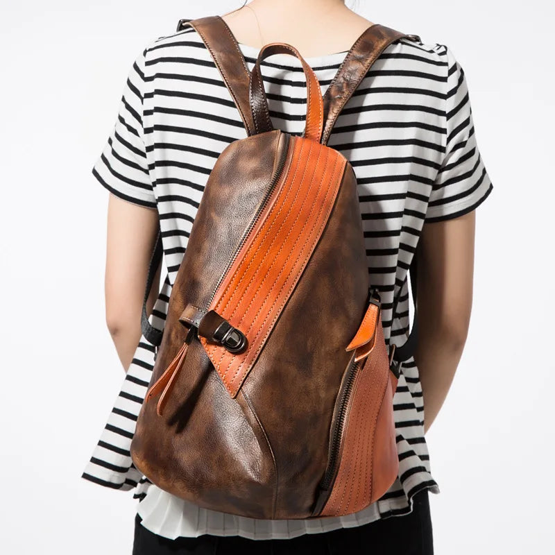 Colorblock Asymmetric Zip Backpack