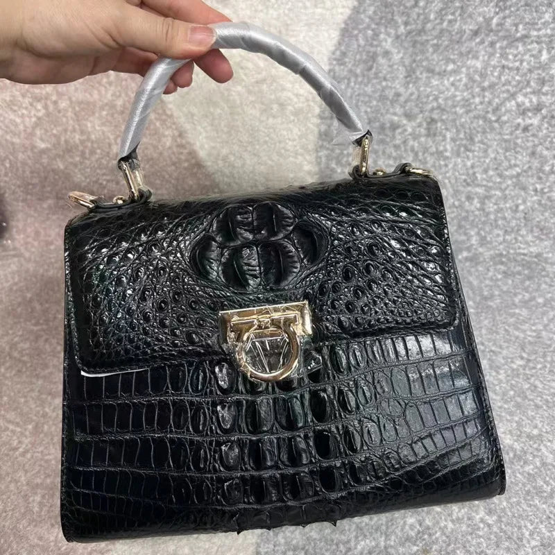 Croc-Pattern Ring-Clasp Handbag