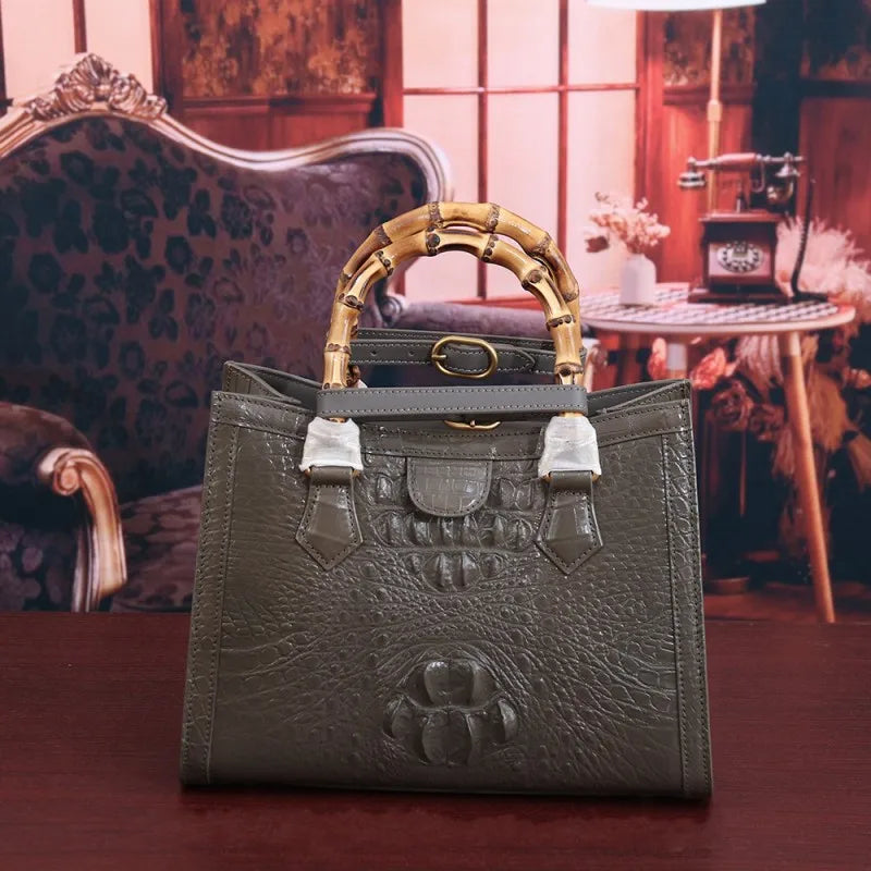 Croc-Pattern Arched-Handle Tote Bag