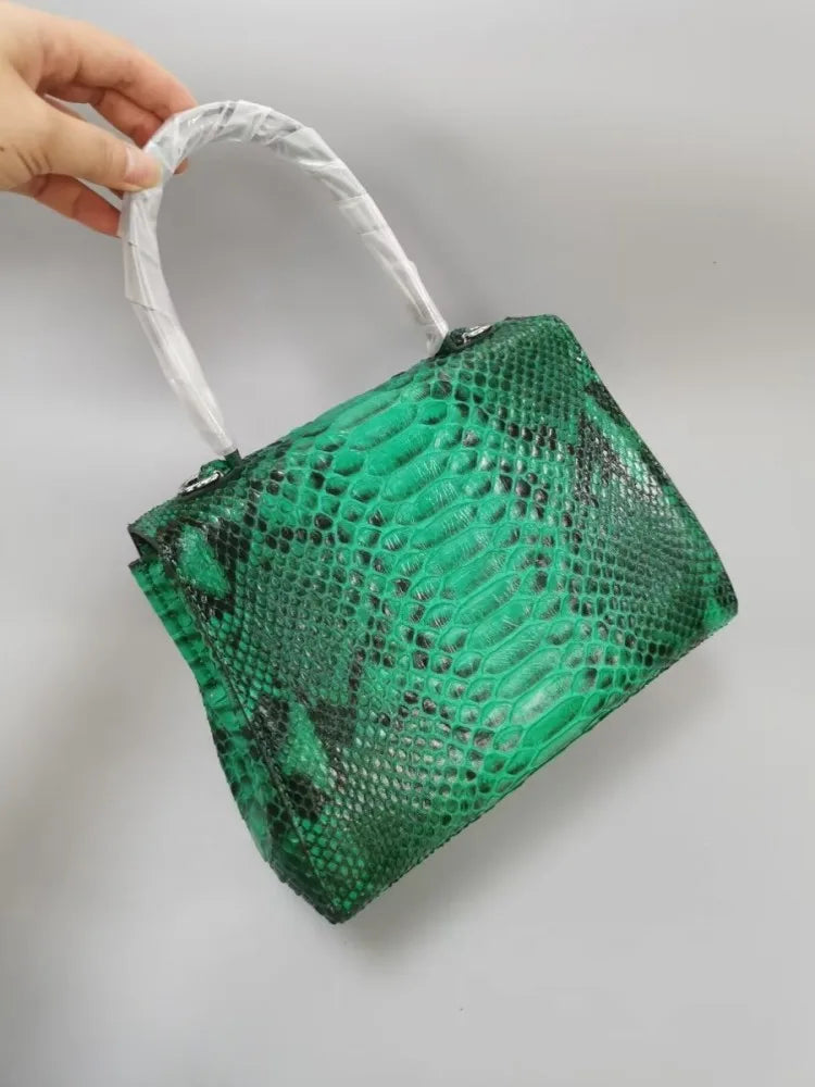Snake-Pattern Buckle Handbag