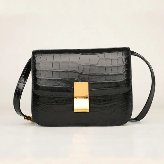 Croc-Pattern Flap Shoulder Bag