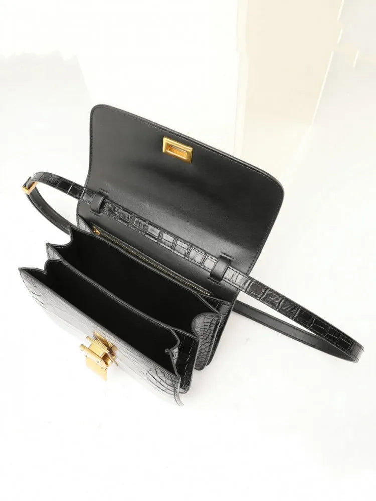 Croc-Pattern Flap Shoulder Bag