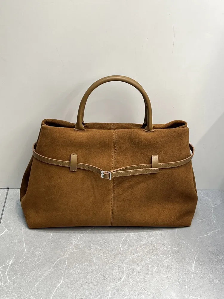 Belted Top-Handle Tote Bag