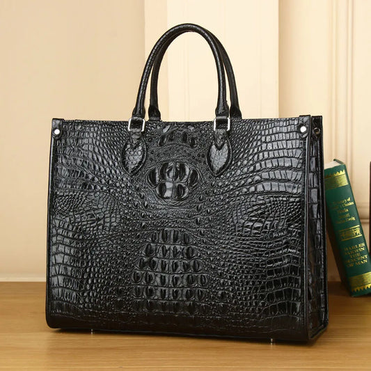 Croc-Pattern Structured Tote Bag