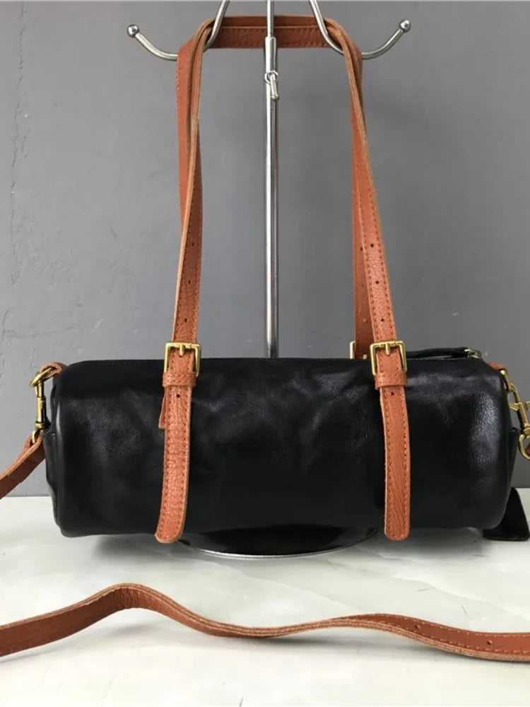 Buckle-Strap Barrel Shoulder Bag