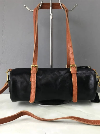 Buckle-Strap Barrel Shoulder Bag