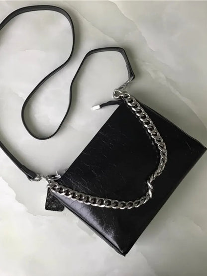 Chain-Detail Zip Shoulder Bag