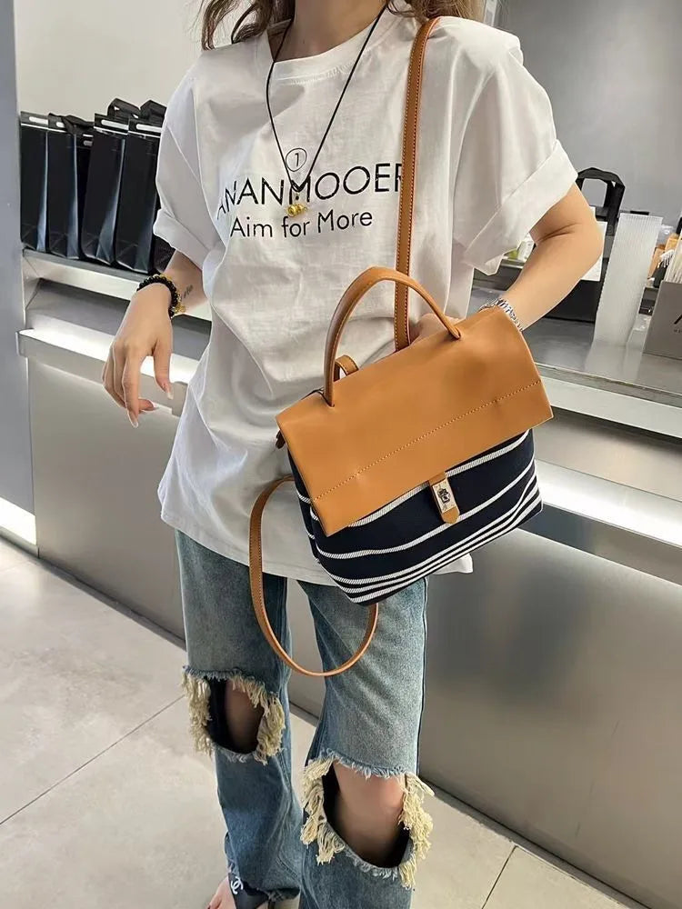 Striped Flap Backpack