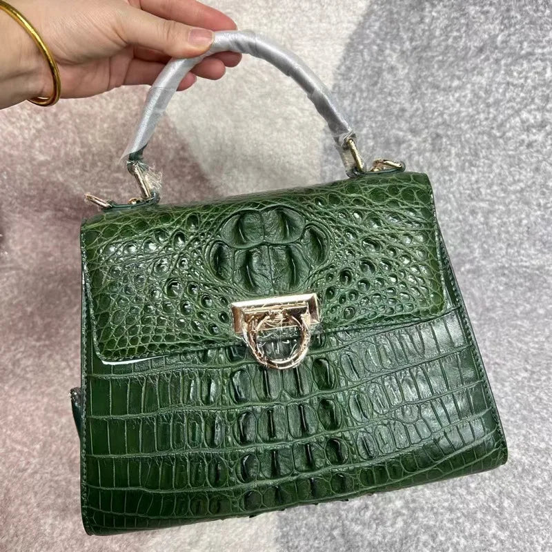 Croc-Pattern Ring-Clasp Handbag