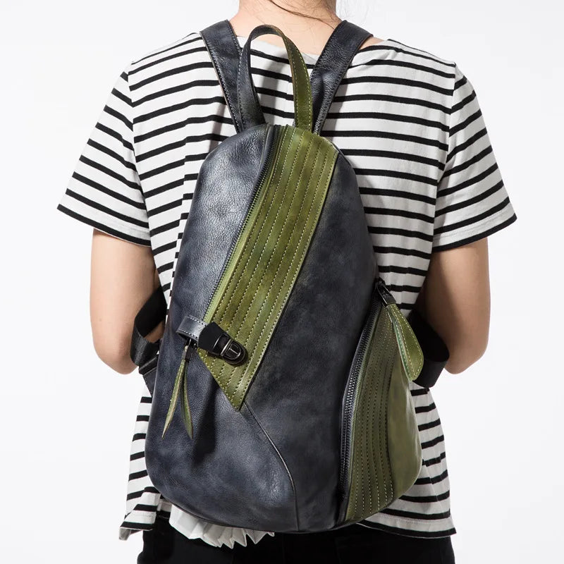 Colorblock Asymmetric Zip Backpack