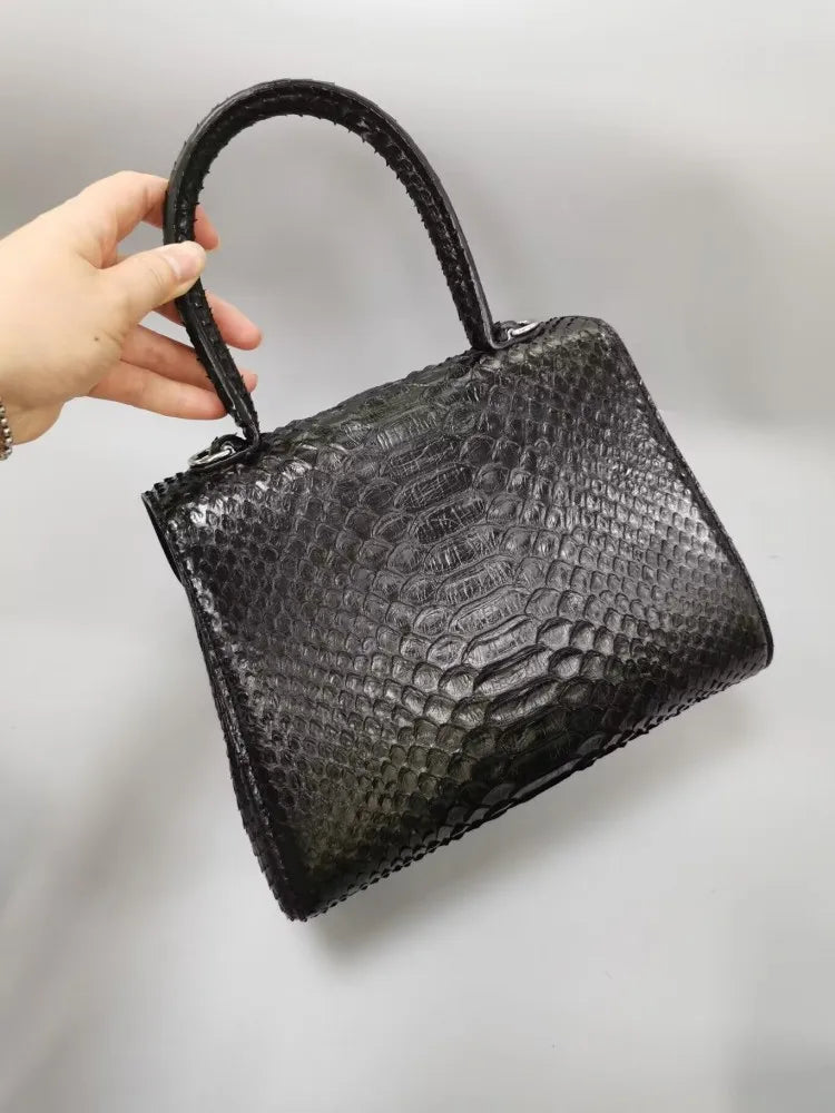 Snake-Pattern Buckle Handbag