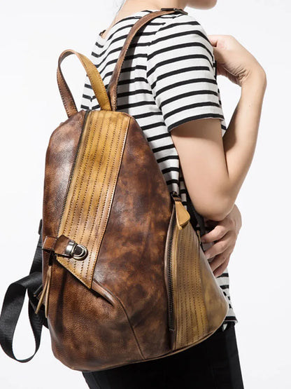 Colorblock Asymmetric Zip Backpack