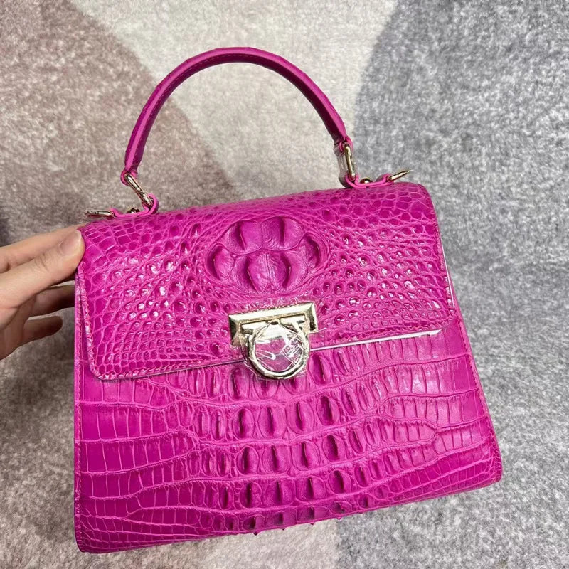 Croc-Pattern Ring-Clasp Handbag