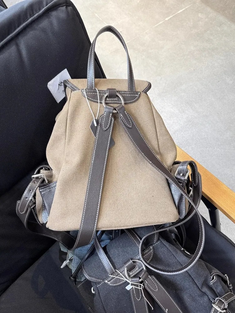 Contrast-Trim Drawstring Backpack