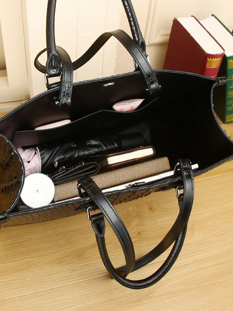 Croc-Pattern Structured Tote Bag