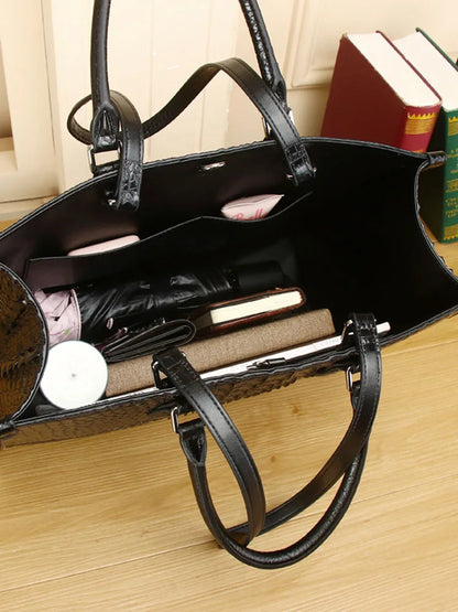 Croc-Pattern Structured Tote Bag