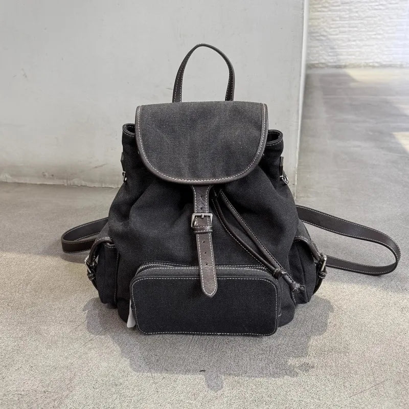 Contrast-Trim Drawstring Backpack