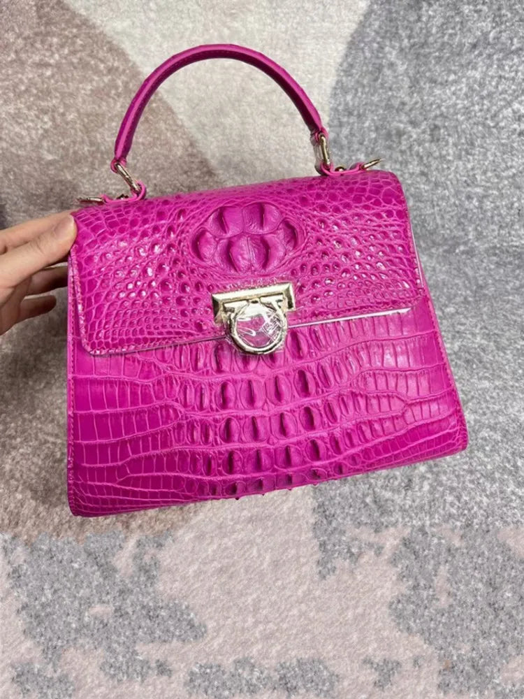 Croc-Pattern Ring-Clasp Handbag