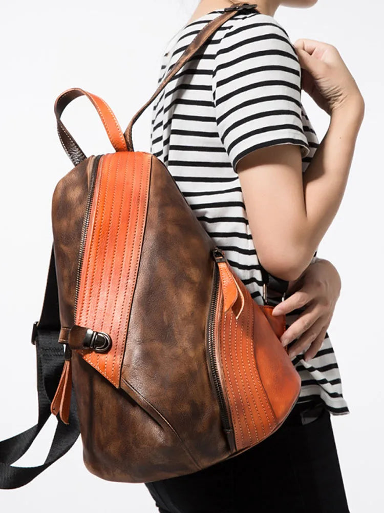 Colorblock Asymmetric Zip Backpack