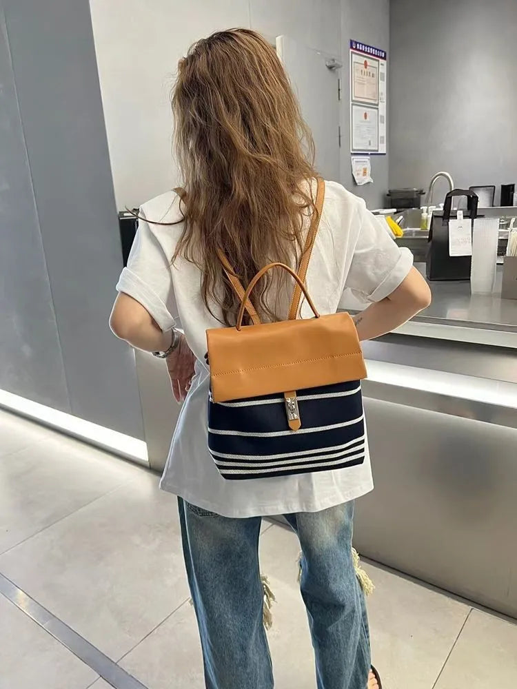 Striped Flap Backpack