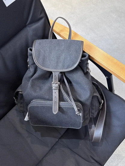 Contrast-Trim Drawstring Backpack