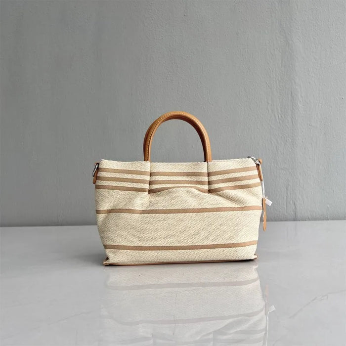Striped Canvas Top Handle Bag