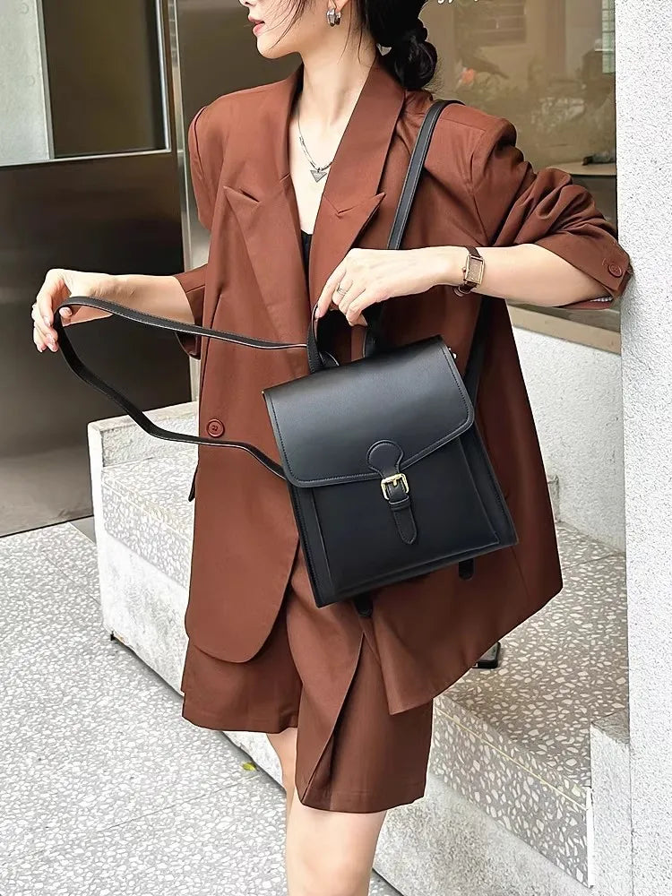 Colorblock Buckle-Flap Backpack