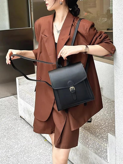 Colorblock Buckle-Flap Backpack