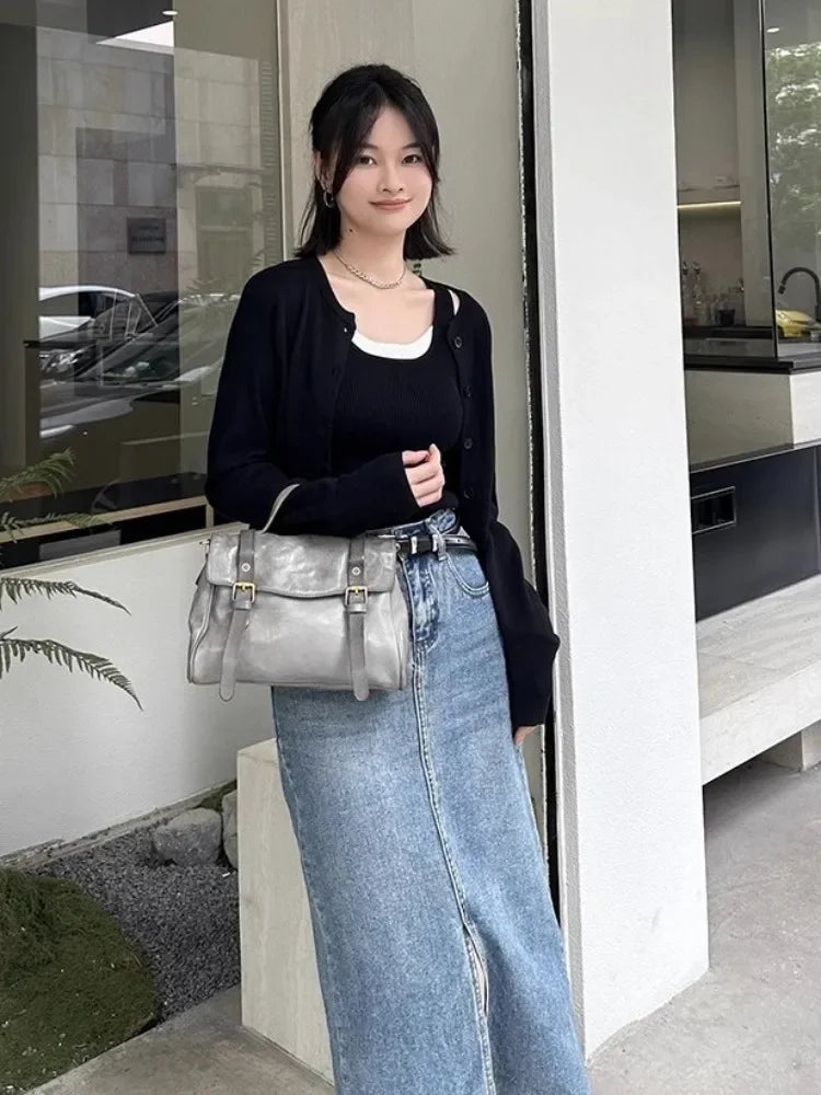 Twin-Buckle Satchel Bag