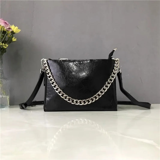 Chain-Detail Zip Shoulder Bag