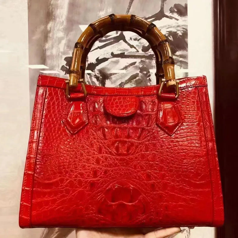 Croc-Pattern Arched-Handle Tote Bag