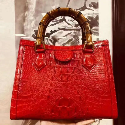 Croc-Pattern Arched-Handle Tote Bag