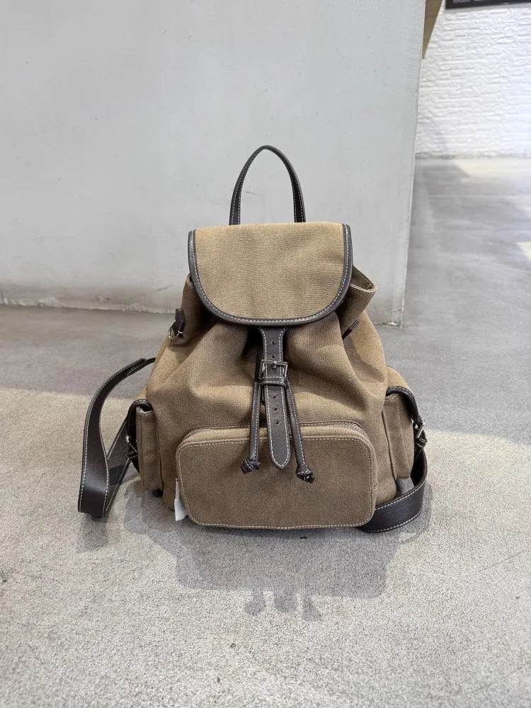 Contrast-Trim Drawstring Backpack