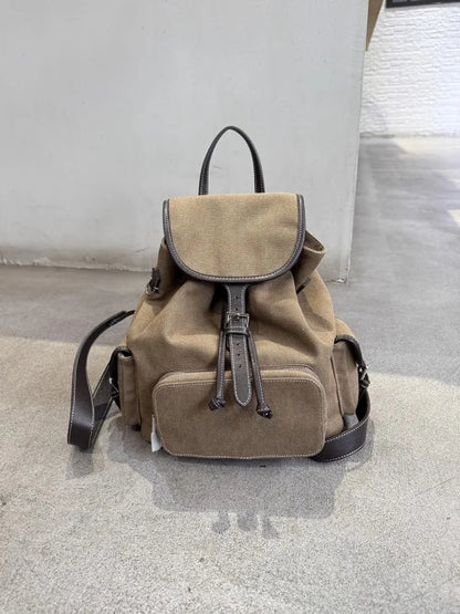 Contrast-Trim Drawstring Backpack