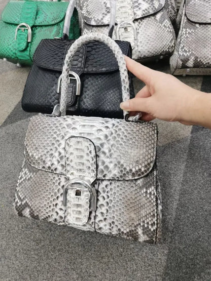 Snake-Pattern Buckle Handbag
