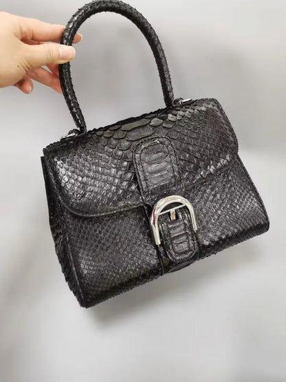 Snake-Pattern Buckle Handbag